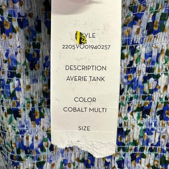 Veronica Beard NWT Averie Tank Top XL Cobalt Floral Smocked Cotton Crop Top - Picture 3 of 6